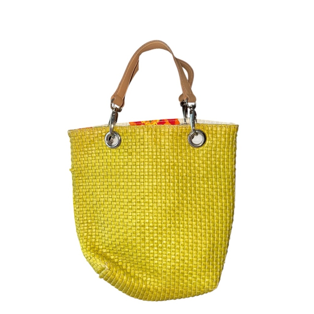 Made in Italy Maurizio Taiuti Neon Yellow Woven Tote Bag European Summer